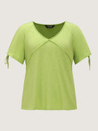 Shoulder Cut-Out Ties V-Neck T-Shirt