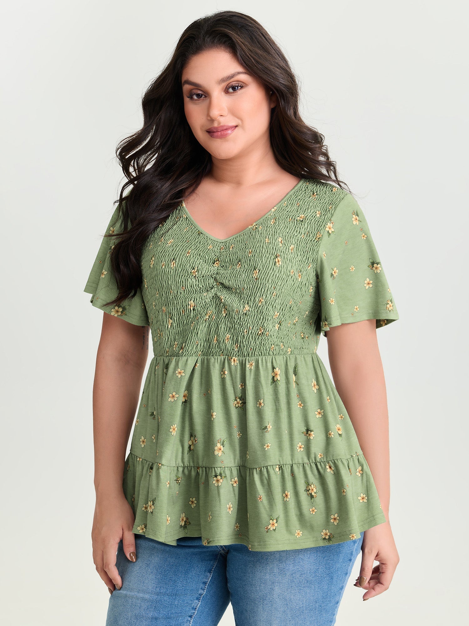 Supersoft Floral Shirred Stretchy Knit Top