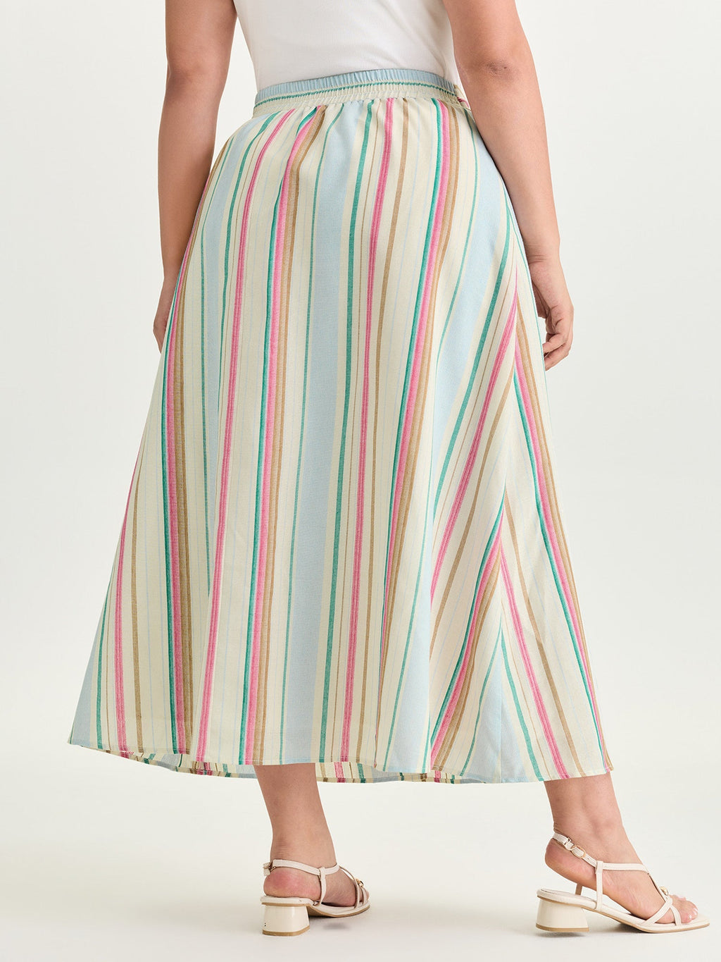 Colorful Striped Print Waist-Tie Maxi Skirt