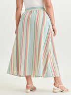 Colorful Striped Print Waist-Tie Maxi Skirt