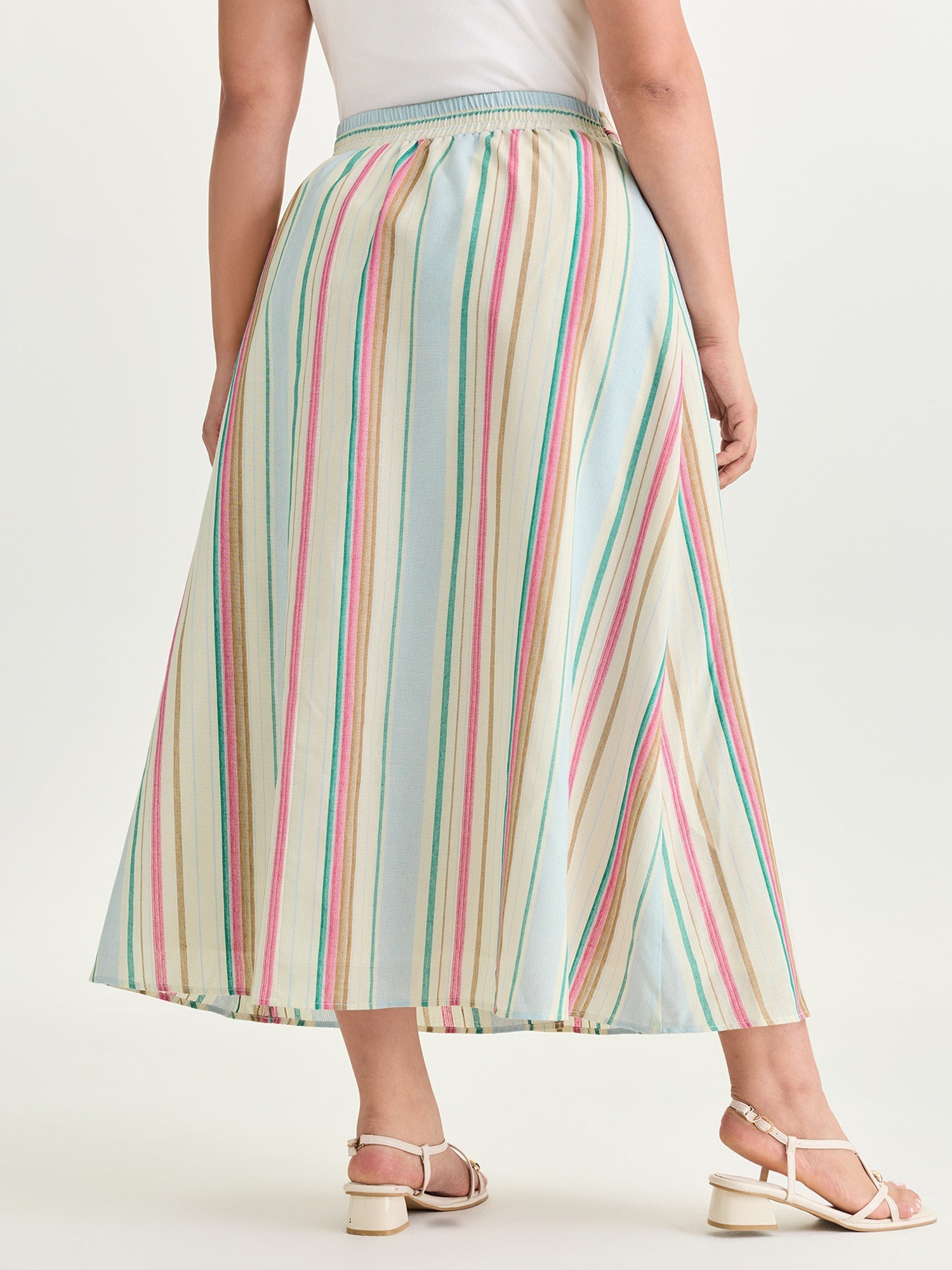 Colorful Striped Print Waist-Tie Maxi Skirt