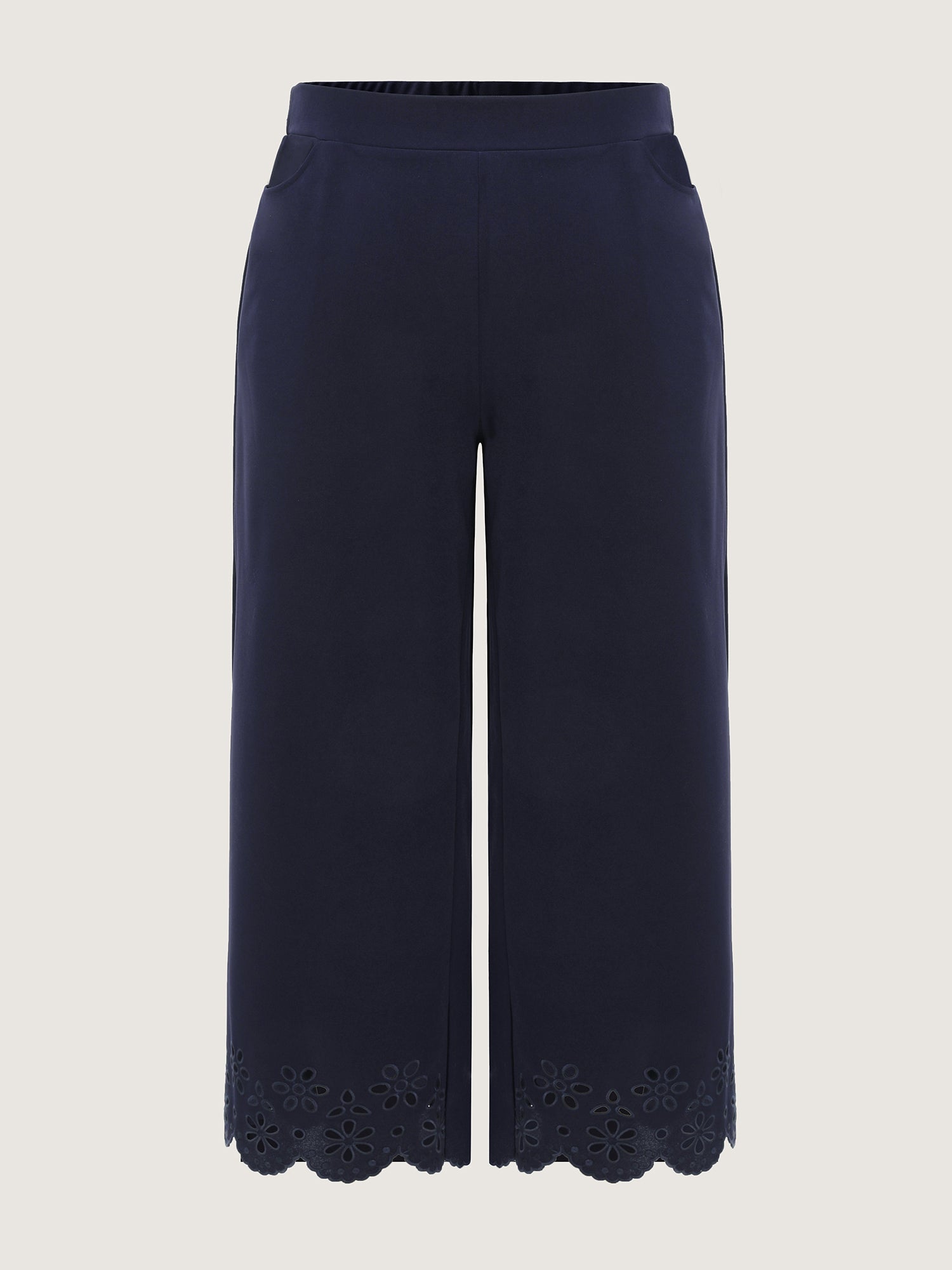 Cut-Out Embroidered Hem Plain Pants