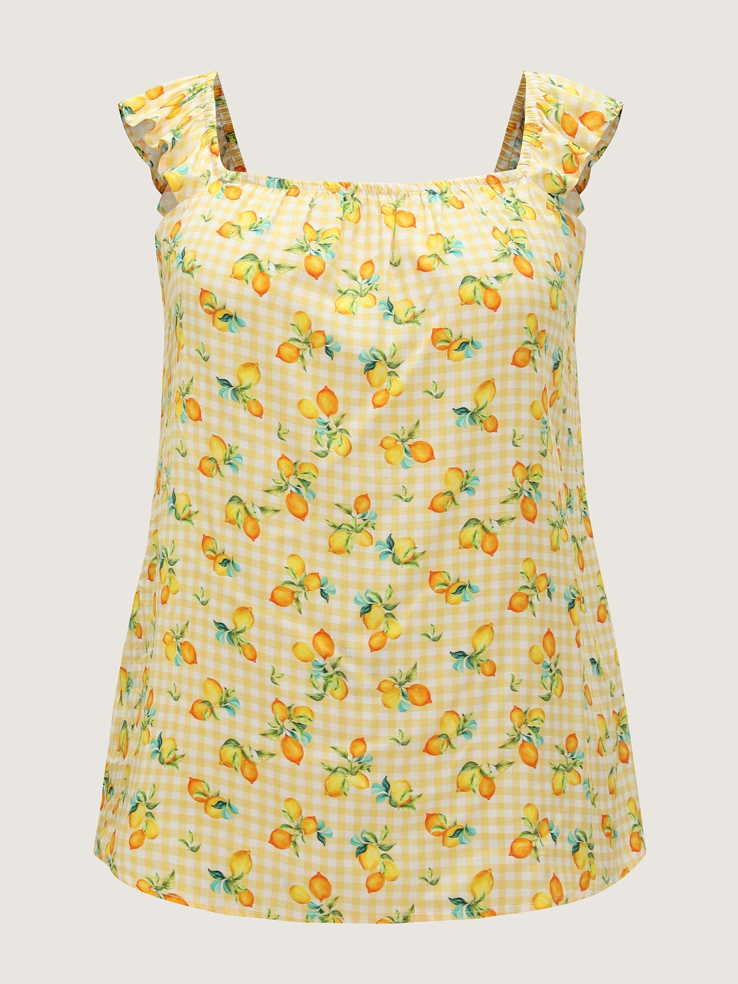 Supersoft Lemon Print Ruffled Sleeve Tank Top
