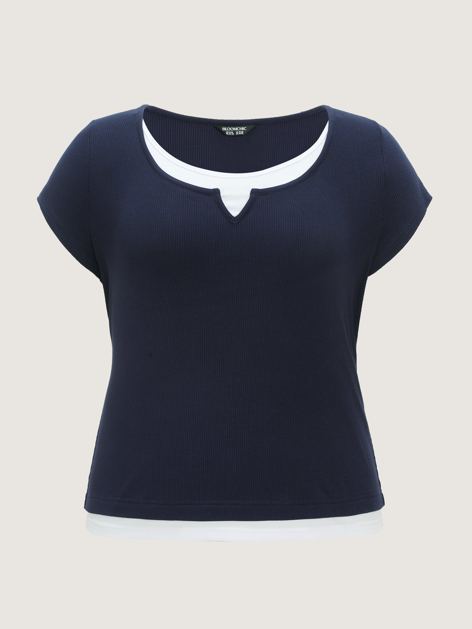 Color Contrast Layered Split Neck T-Shirt