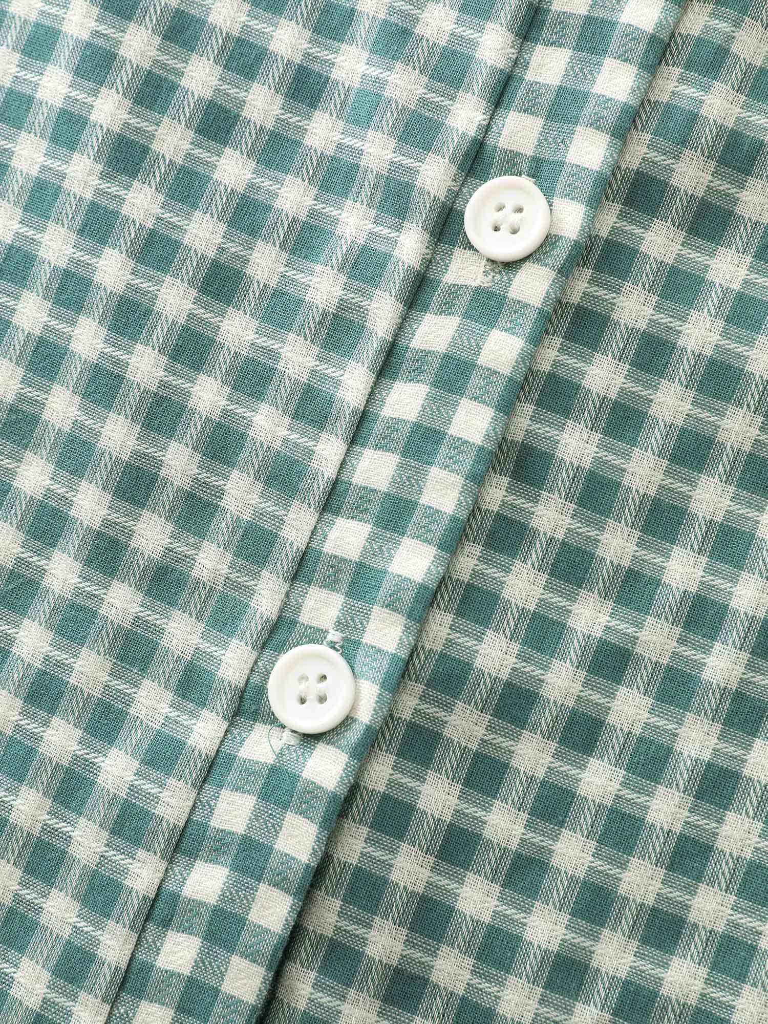 Cotton Check Print Ruffled Sleeve Blouse