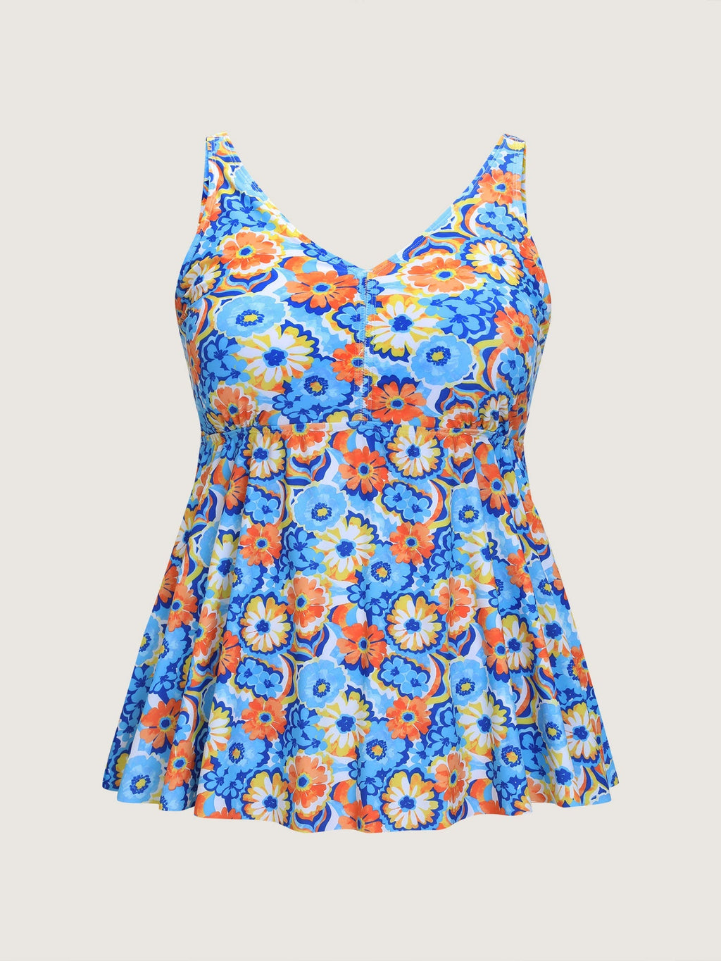 Floral Print V-Neck Swim Top