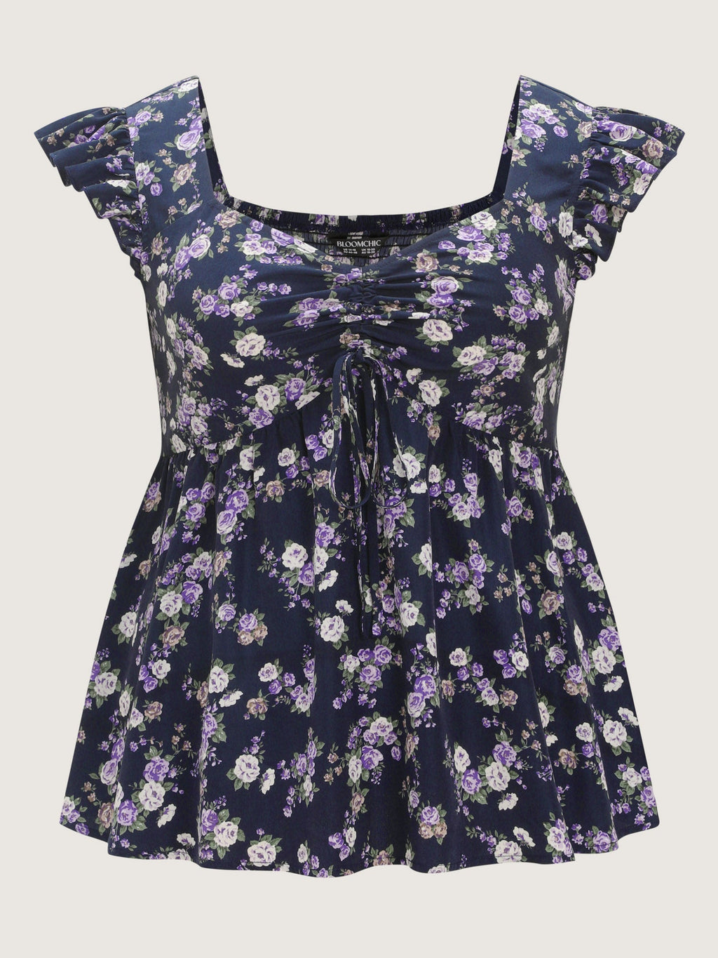 Floral Print Drawstring Bodice Blouse