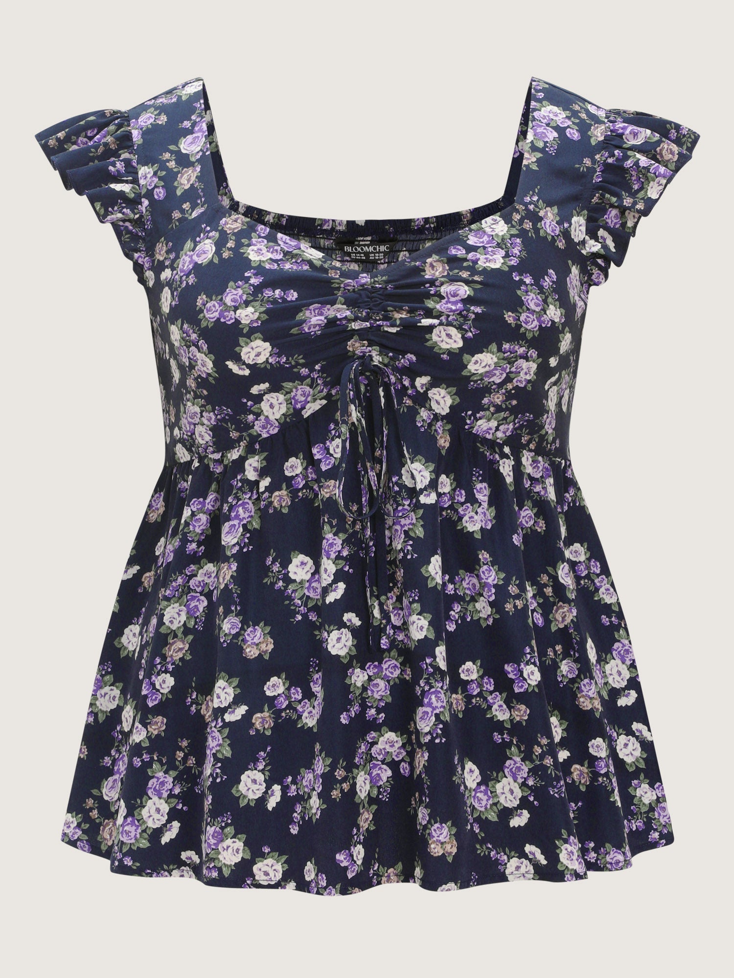 Floral Print Drawstring Bodice Blouse