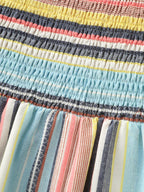 Multi-Color Striped Print Shoulder-Tie Midi Dress
