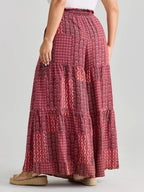 Geometric Print Flared Shirred Waist Pants