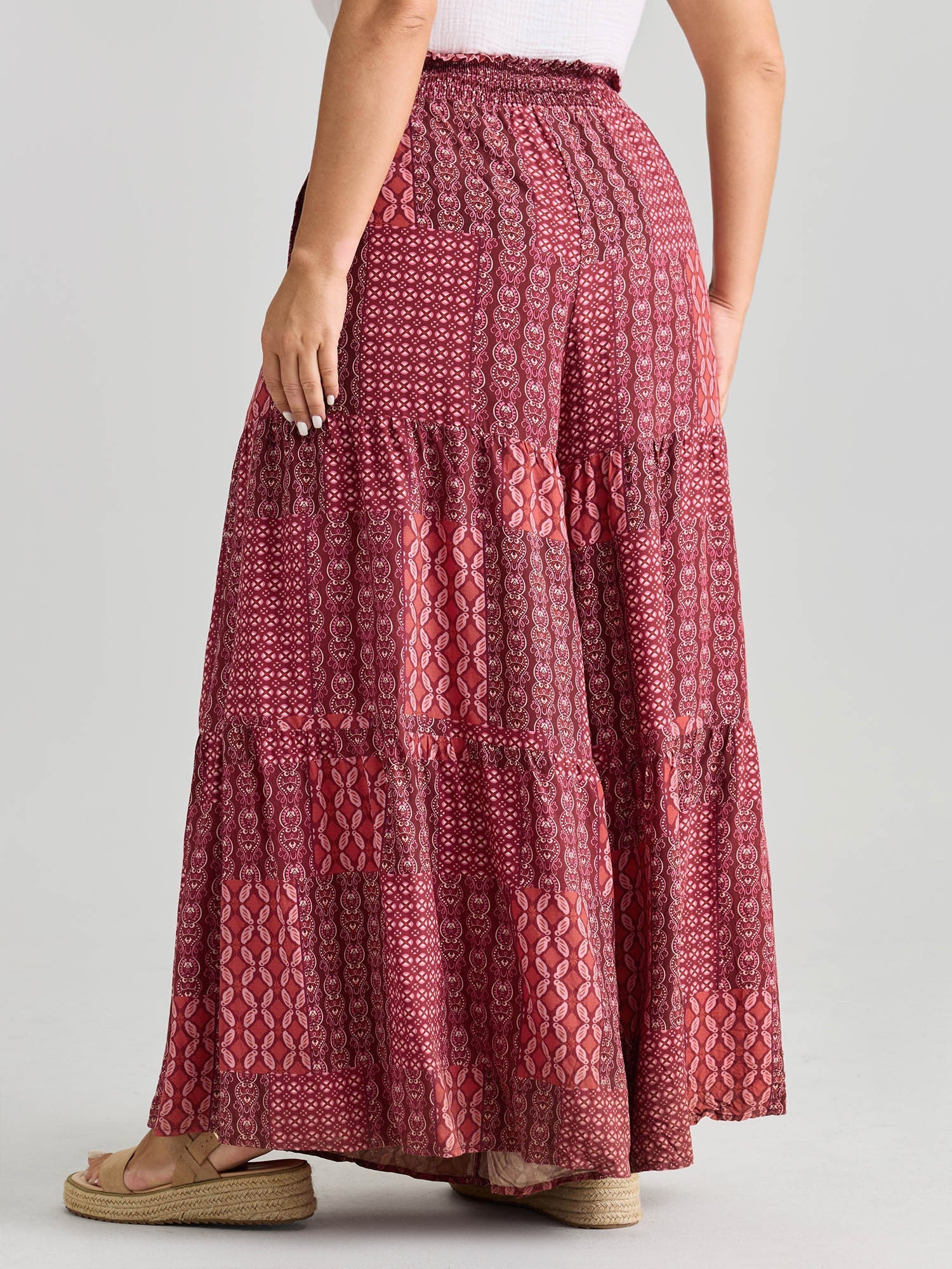 Geometric Print Flared Shirred Waist Pants
