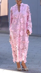 Womens Round Neck Printed Hollow Elegant Dress