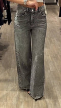 Women Rhinestone Washed Casual Jeans