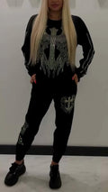 Womens Round Neck Hot Stamping Print Casual Set