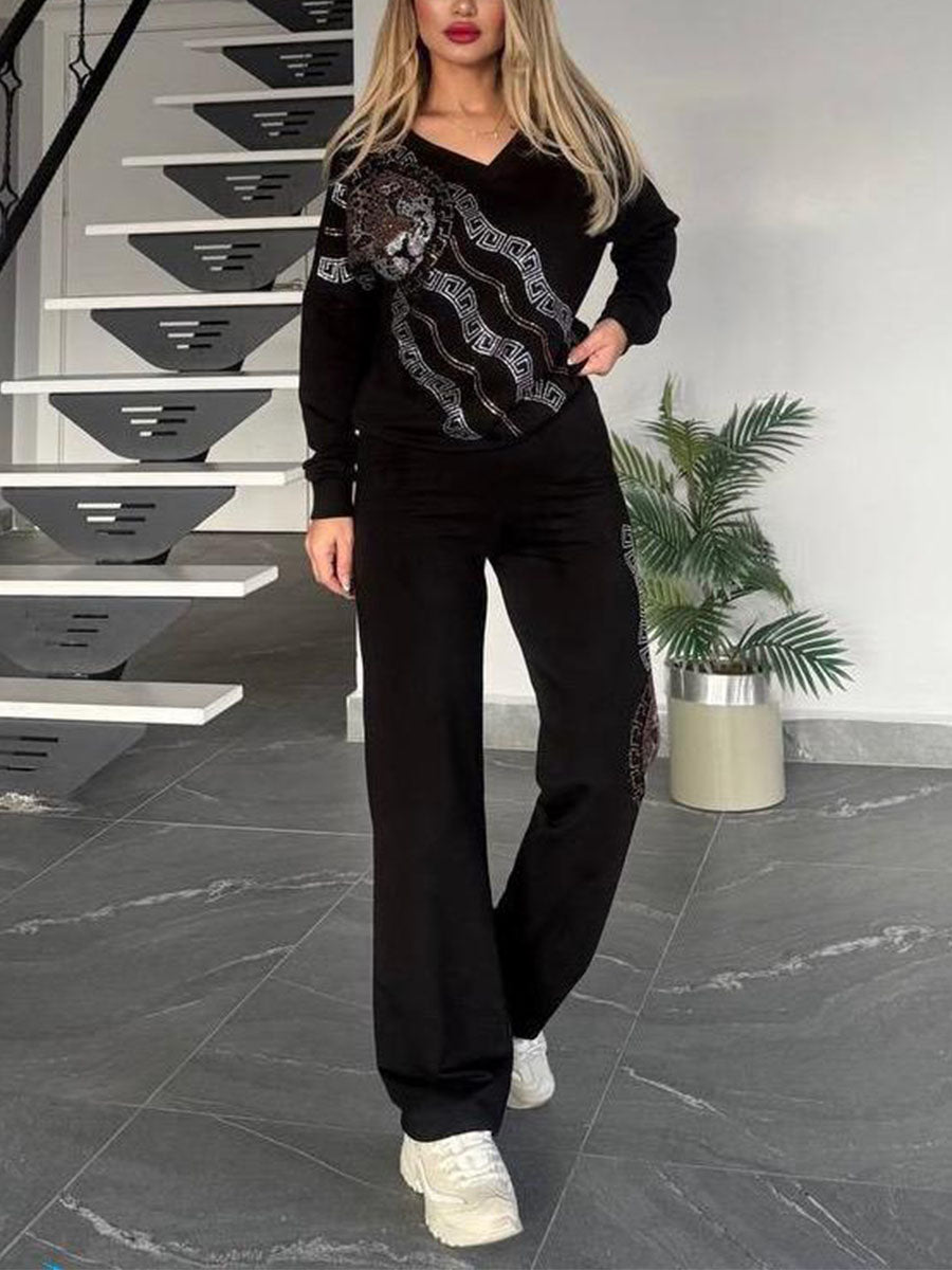 Women Round Neck Printed Casual Suit