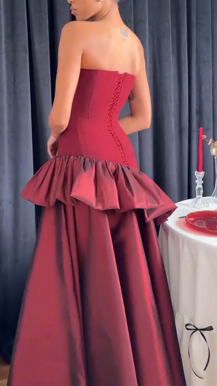 Women Strapless Patchwork Dinner Party Style Elegant Temperament Dress