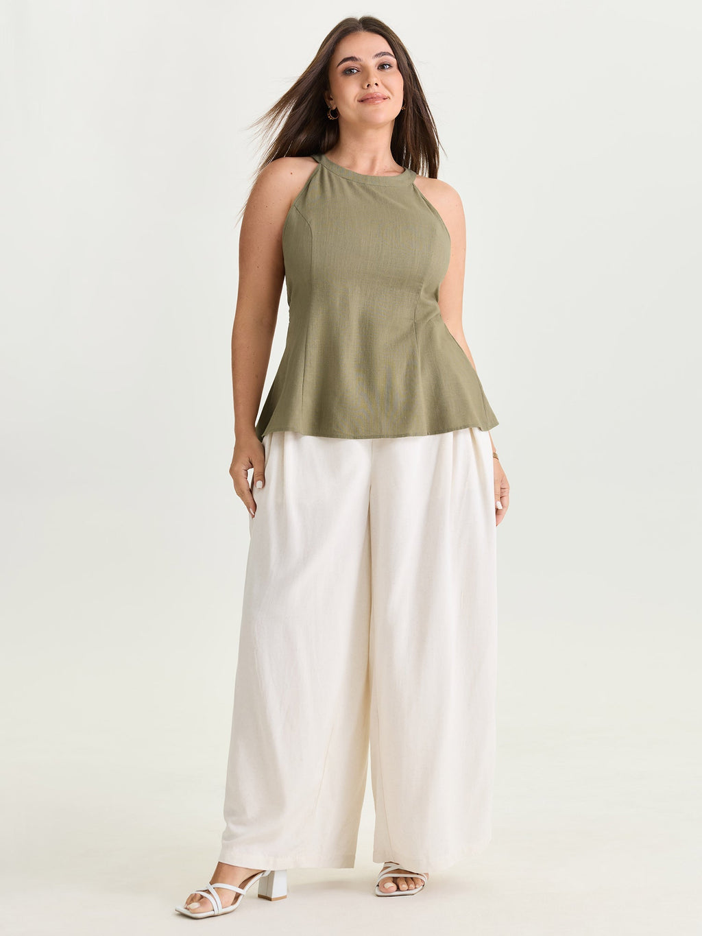 Cotton Linen Blend Sculpted Fit Tank Top