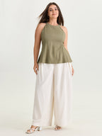 Cotton Linen Blend Sculpted Fit Tank Top