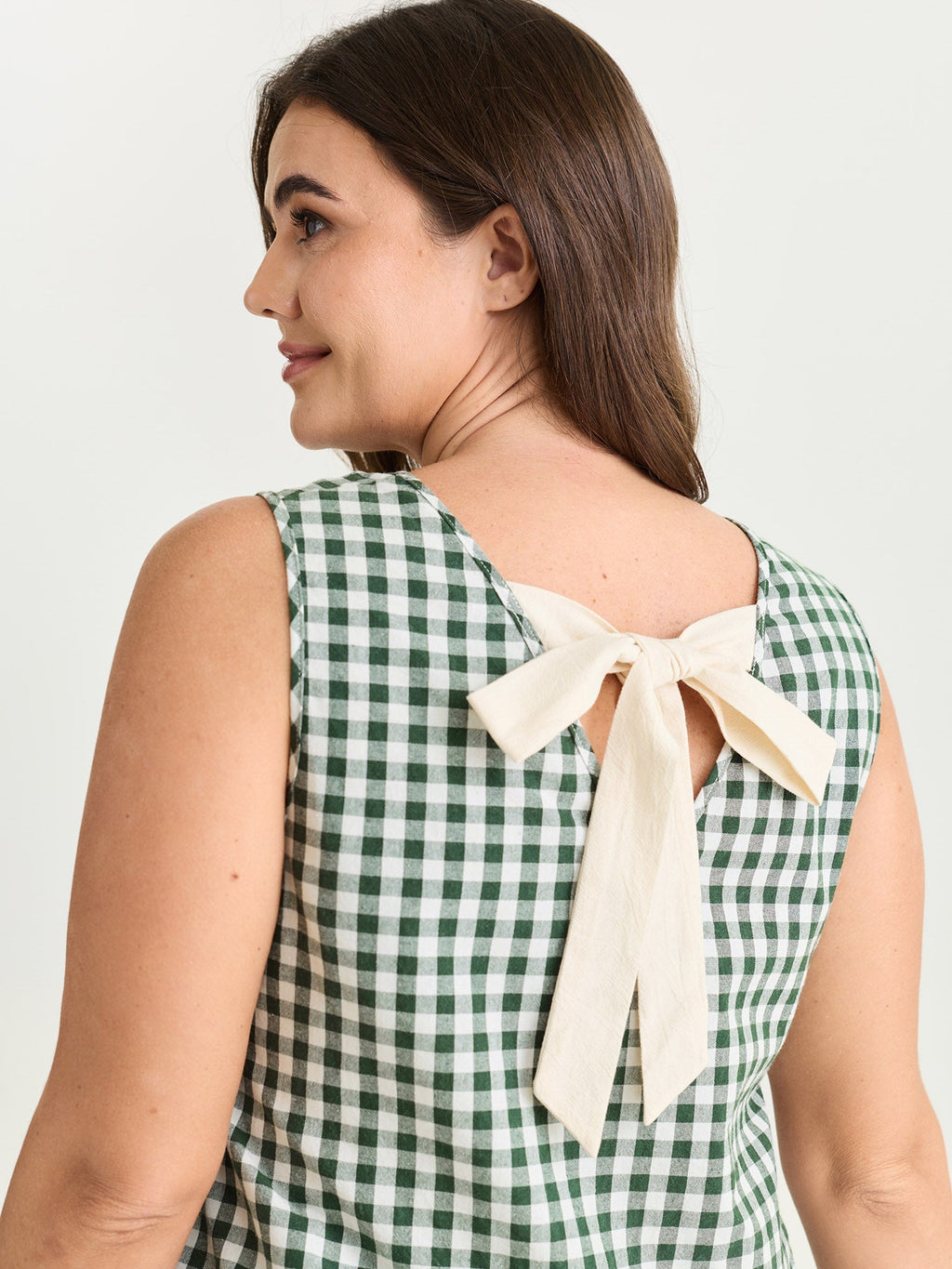 Supersoft Check Print Open Back Blouse