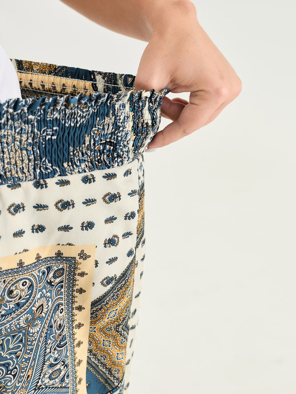 Supersoft Geometric Print Shirred Waist Pants