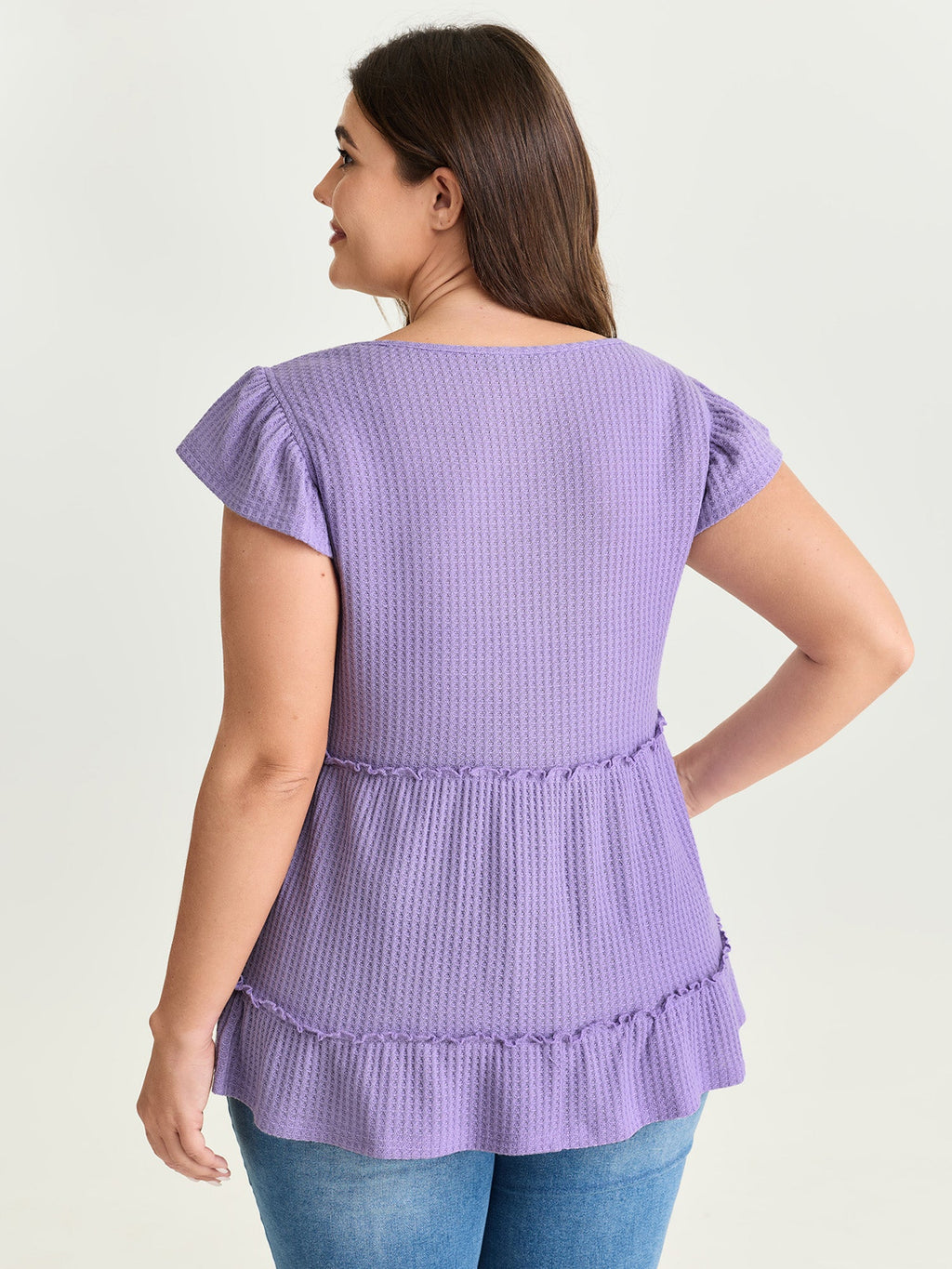 Stretchy Textured Flutter Sleeve Knit Top