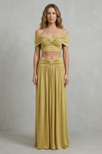 Ramona – Golden glow – Women’s Off-Shoulder Ruched Skirt Set