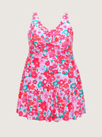 Floral Print Pockets Swim Dress