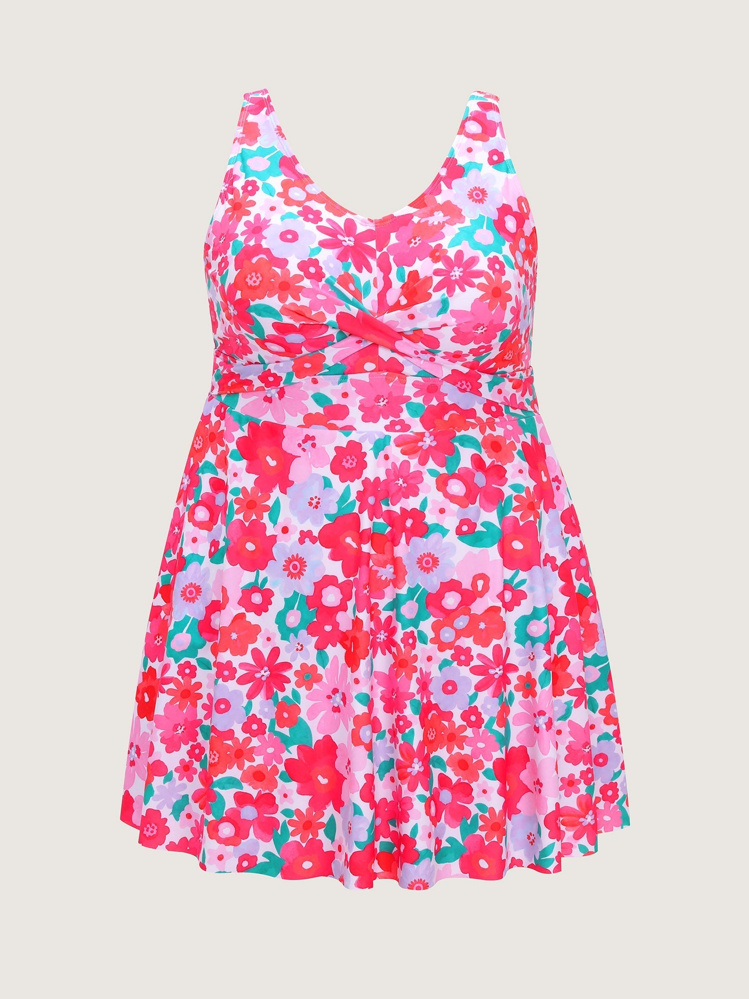 Floral Print Pockets Swim Dress