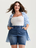 Stretchy Pull-On High Waist Pockets Denim Shorts