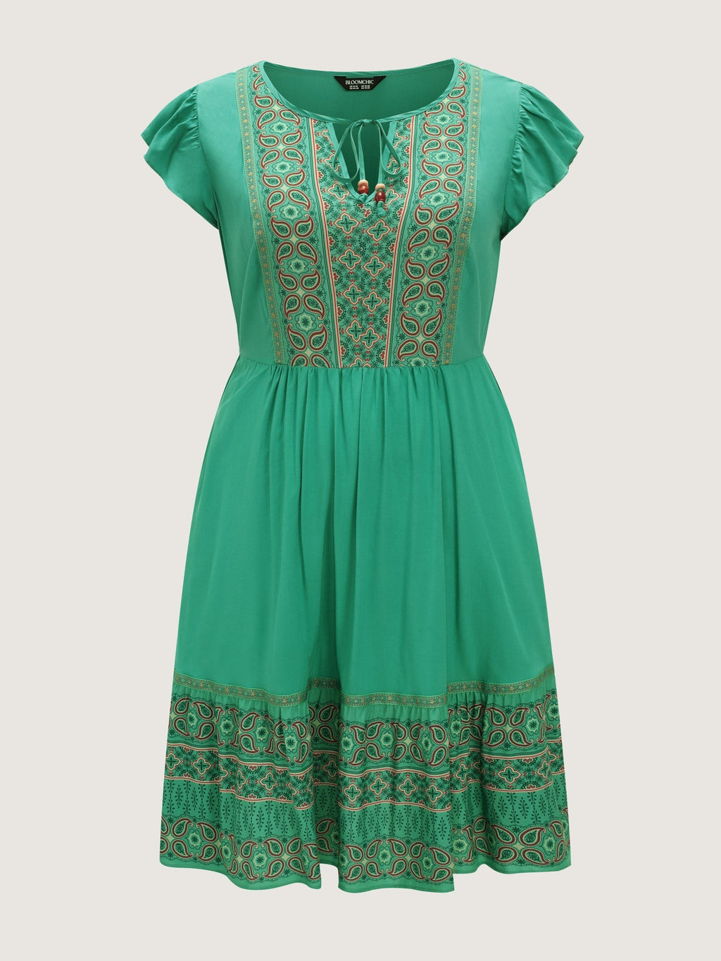 Boho Print Ruffled Sleeve Mini Dress
