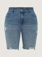 Stretchy Skinny-Fit Raw Hem Denim Shorts