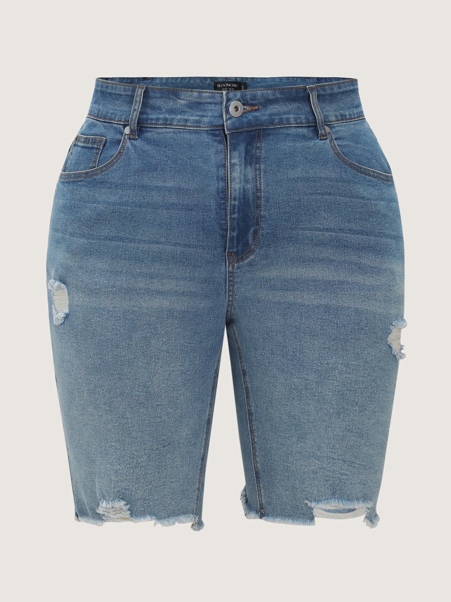 Stretchy Skinny-Fit Raw Hem Denim Shorts
