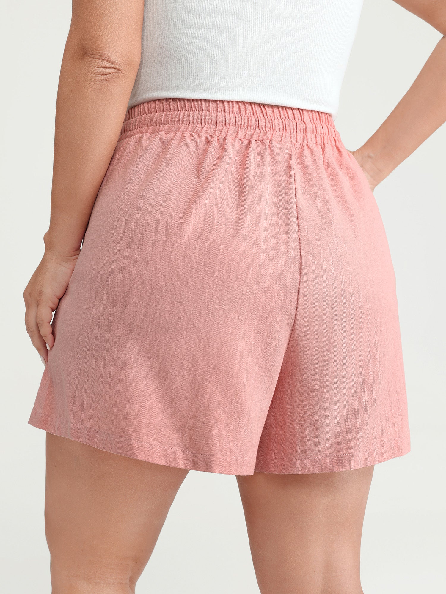 Plain Drawstring Elastic Waist Pockets Shorts