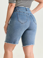 Stretchy Skinny-Fit Raw Hem Denim Shorts