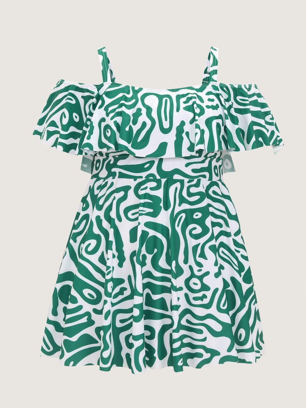 Geometric Print Cold-Shoulder Swim Dress