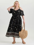 Starry Night Cold-Shoulder Flowy Midi Dress