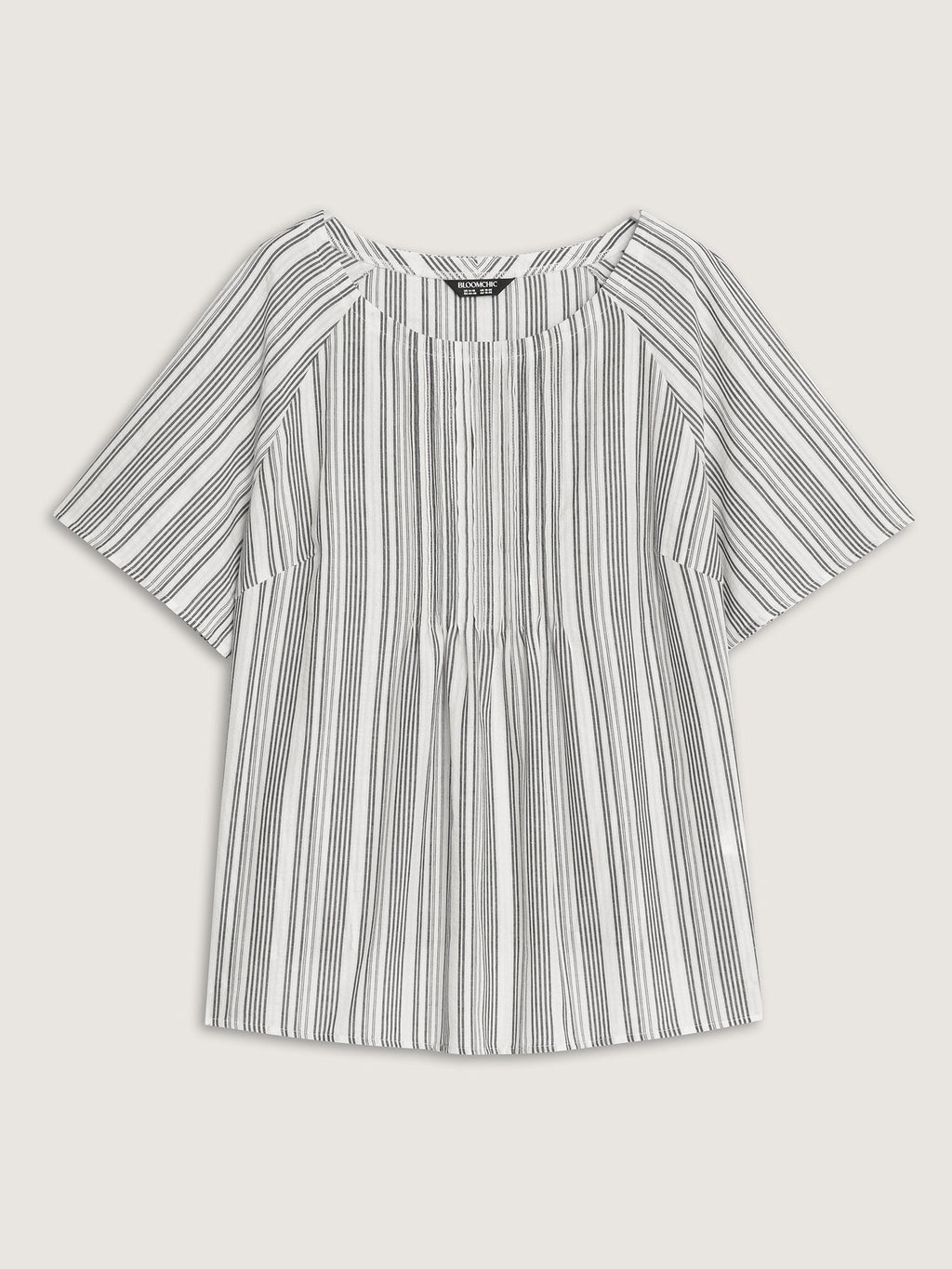 Cotton Striped Print Textured Flared Sleeve Blouse