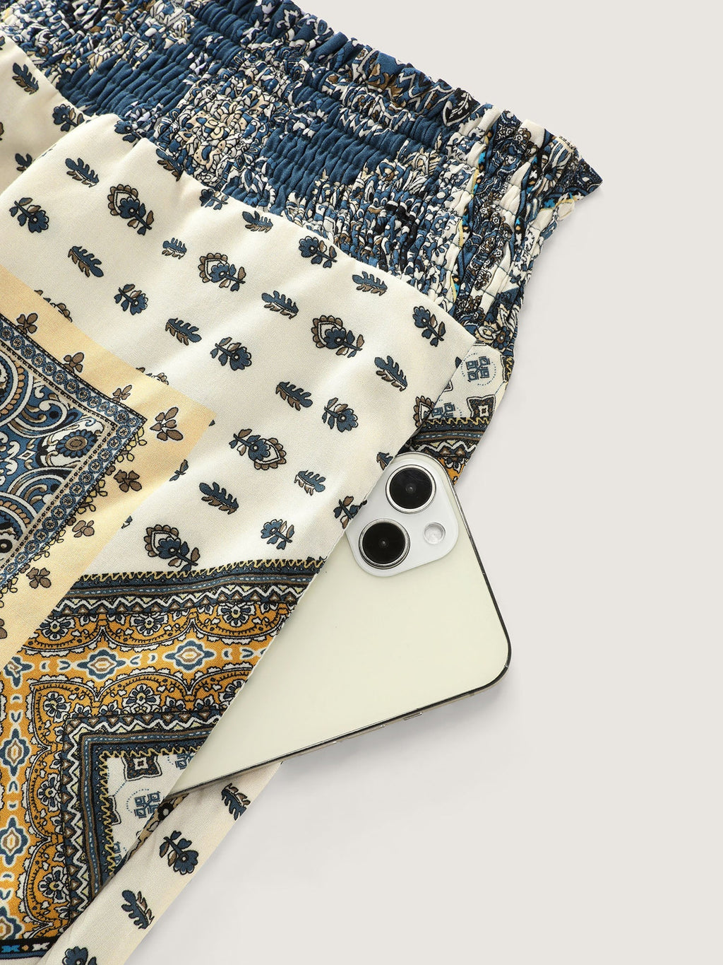 Supersoft Geometric Print Shirred Waist Pants