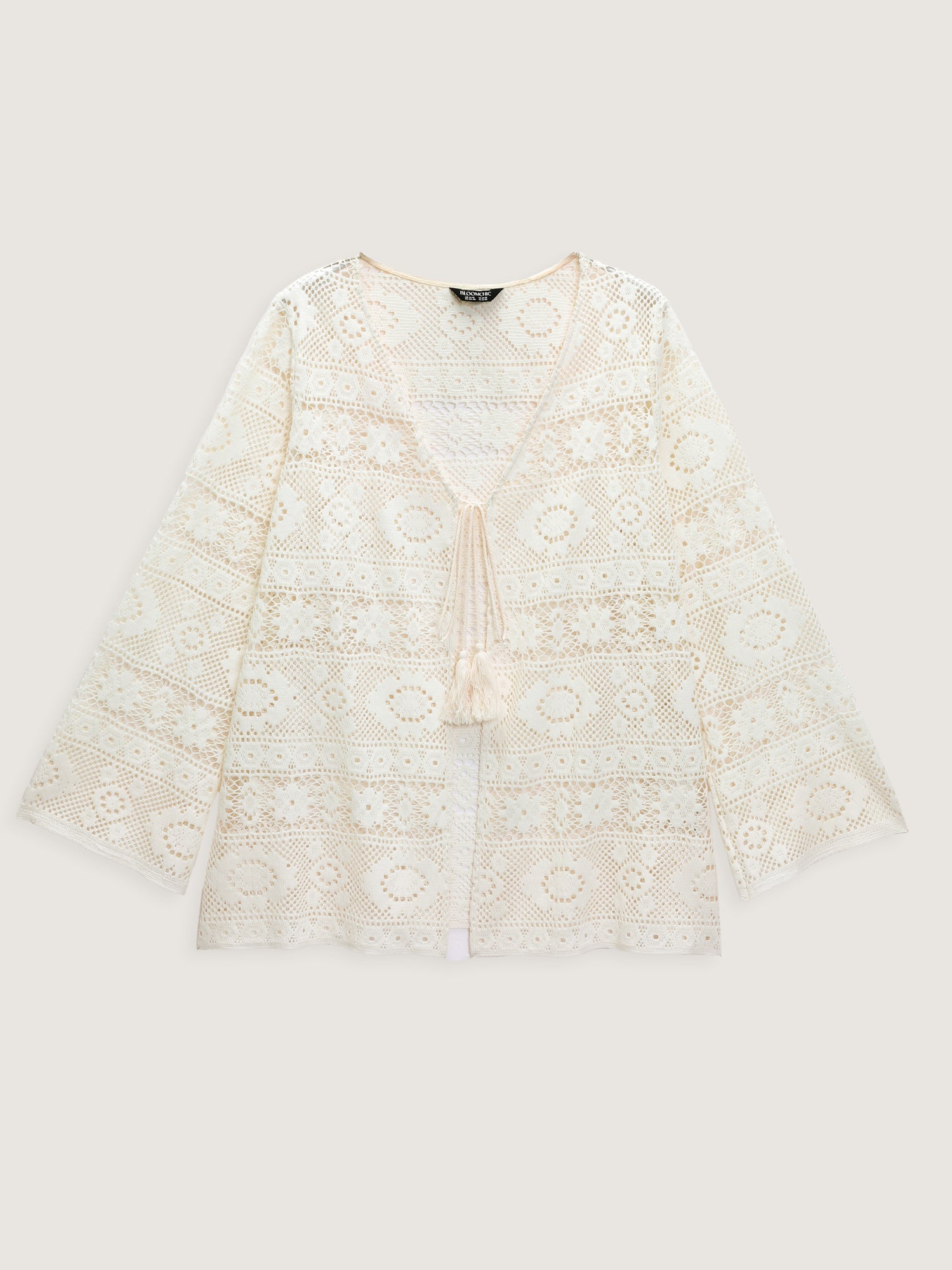 Lace Hollow Front-Tie Kimono