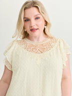 Sheer Lace Neckline Layered Sleeve Blouse