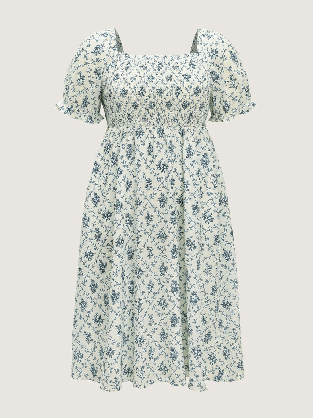 Floral Print Shirred Bodice Flowy Midi Dress