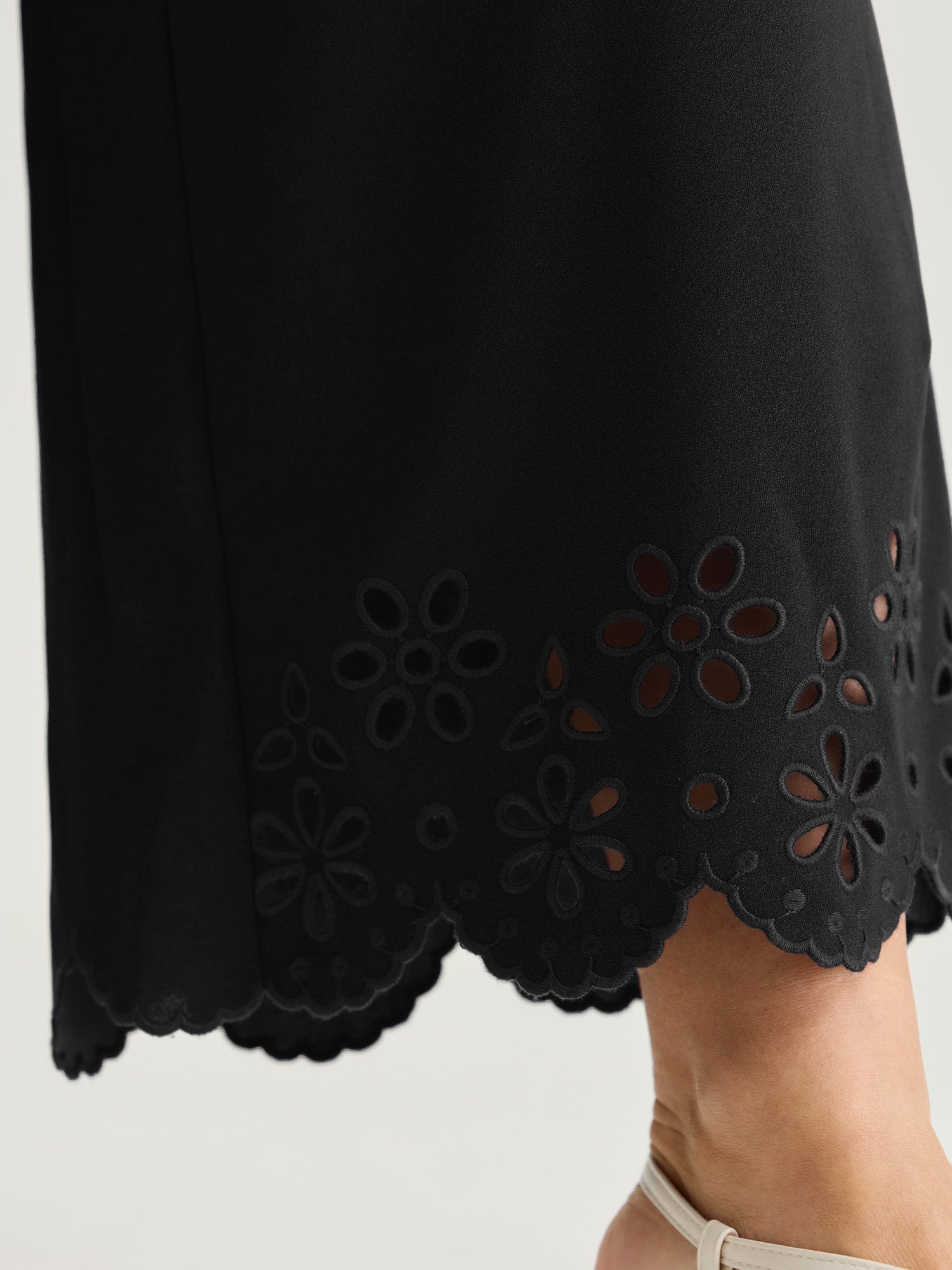 Cut-Out Embroidered Hem Plain Pants