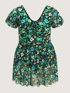 Floral Mesh Tie Front Swim Dress
