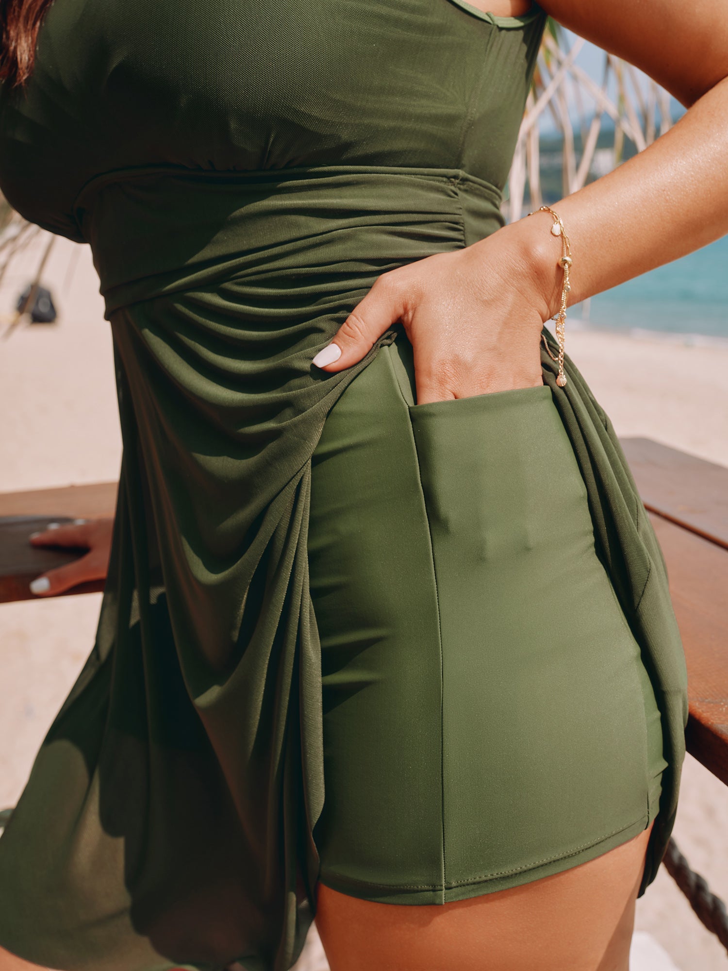 Sheer Open Back Fit And Flare Swim Dress