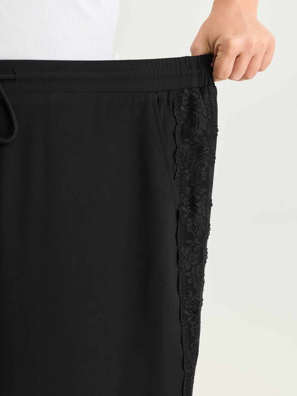 Lace Side Panels Drawstring Pants