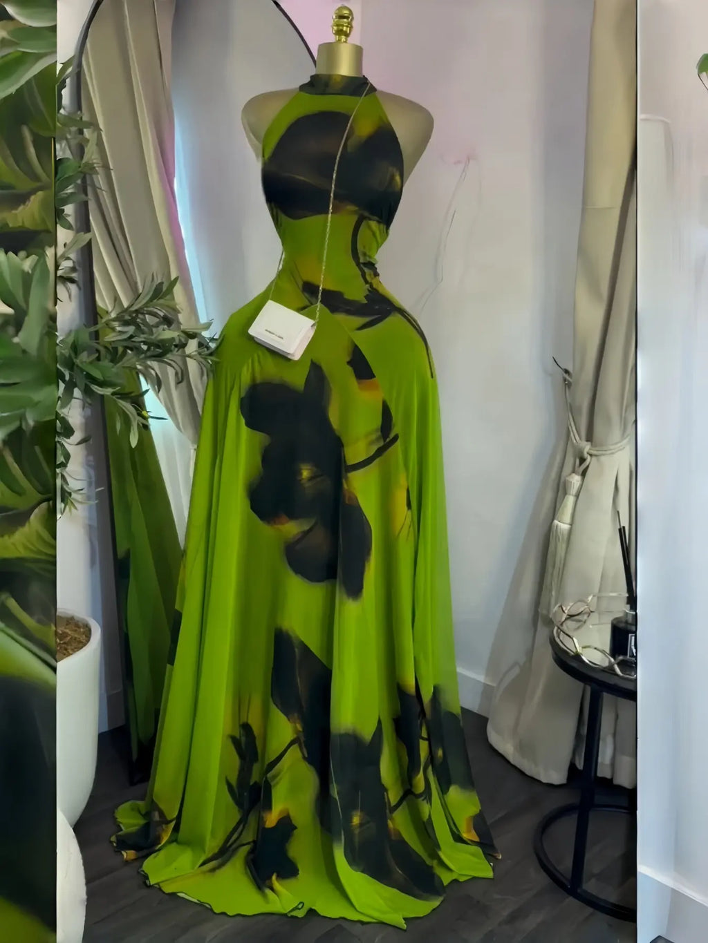 Women's O-Neck Sleeveless Stacked A-line Maxi Dress, Elegant Romantic Dress, Autumn Party Gown, Beach Evening Dress, Printed Long Dress for Birthdays, Jellyfish Camouflage Printed with Sashes Floor Length Dresses
