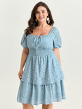 Eyelet Embroidered Cinched Waist Mini Dress