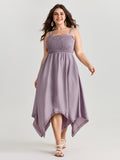 Shirred Handkerchief Hem Maxi Dress