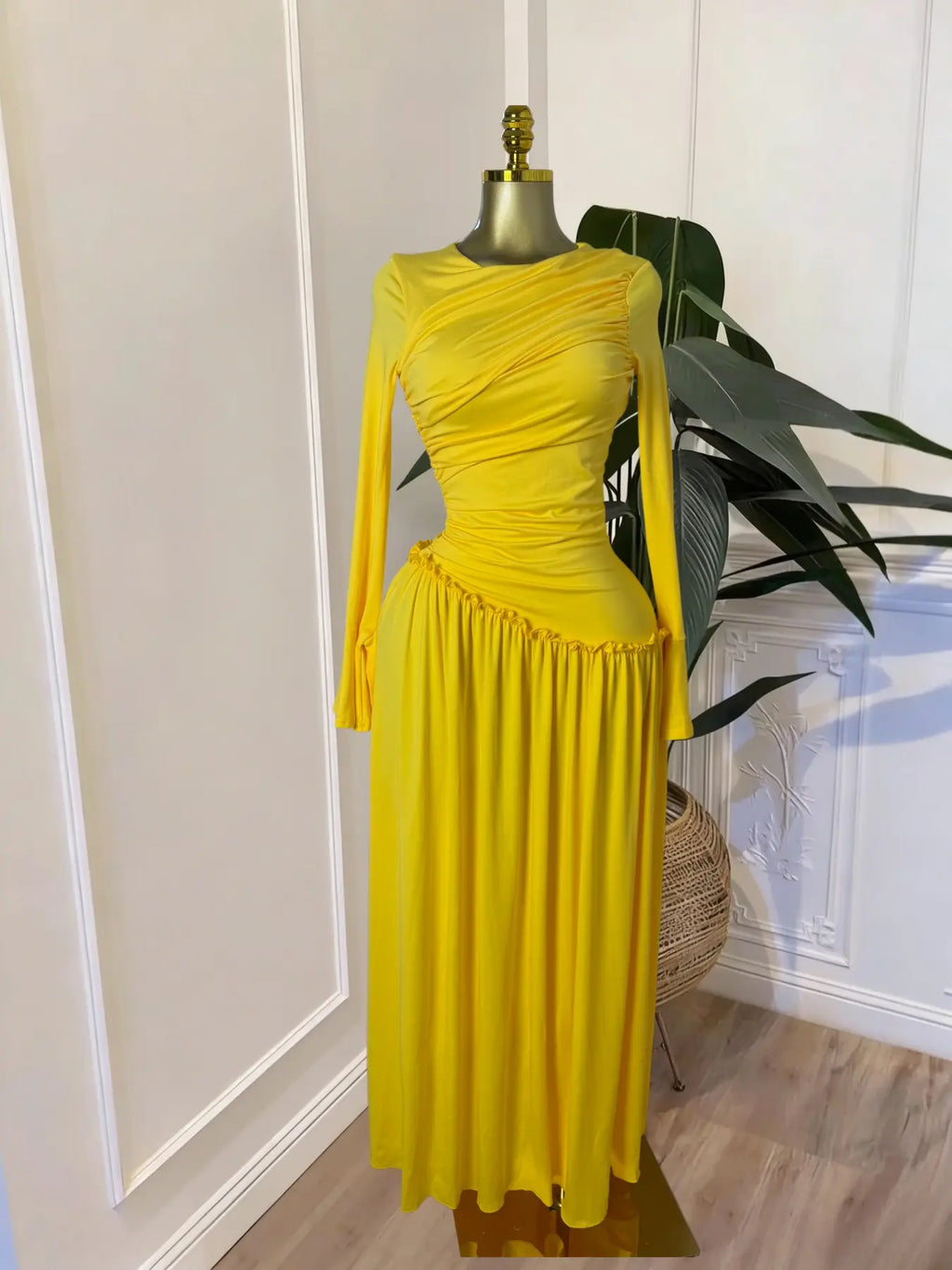 PULKRITU Elegant Chic Women's Long Sleeve O-Neck Big Swing Maxi Dress Woven, Fall & Winter Wear, Sweet Holiday Birthday Party Sexy Dress, Casual Style