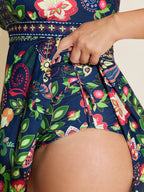 Tropical Floral Print Pockets Swim Dress